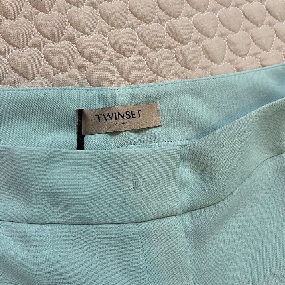 NWT Twinset Women's Straight-Leg High Waist Pants Blue Size 46 W33 - Picture 5 of 10